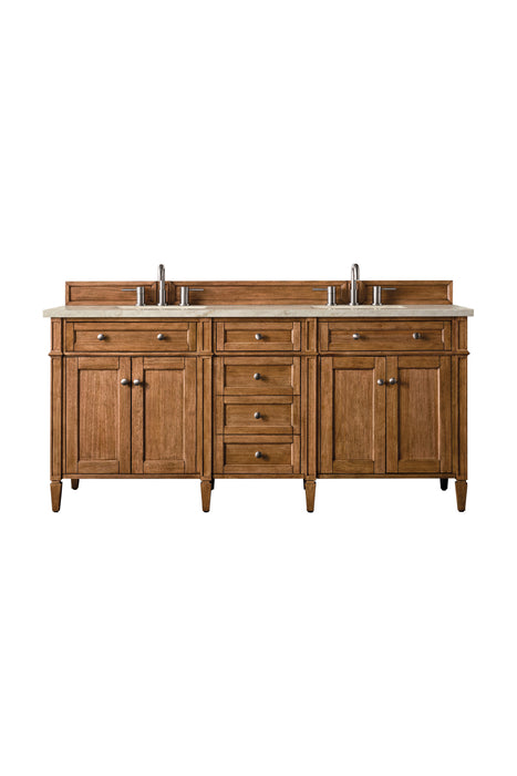 Brittany 72" Double Vanity, Saddle Brown w/ 3 CM Ethereal Noctis Silestone Top