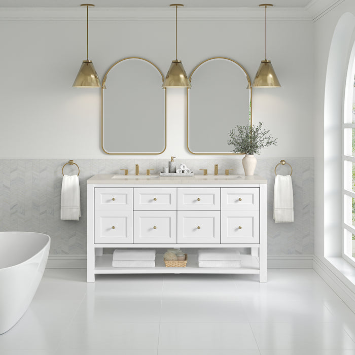 Breckenridge 60" Double Vanity, Whitewashed Oak, w/ 3 CM Siberian Silestone Top