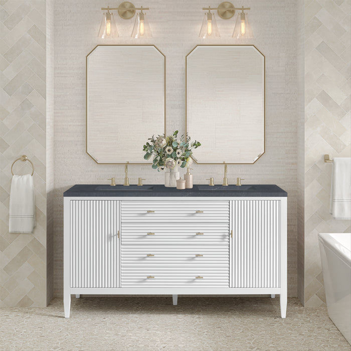 Myrrin 60" Double Vanity, Mid Century Walnut w/ 3 CM Lime Delight Silestone Top
