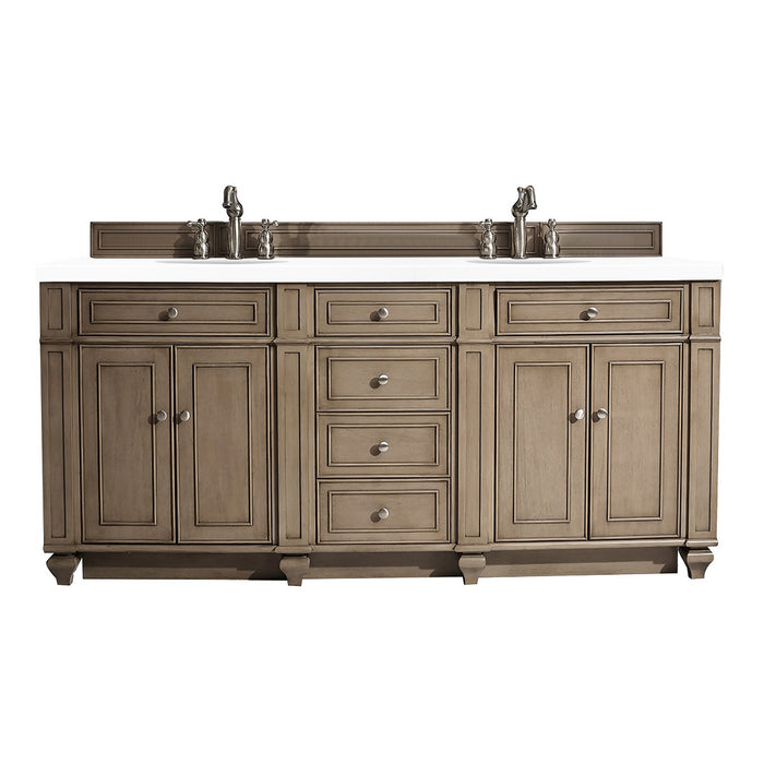 Bristol 72" Double Vanity, Whitewashed Walnut, w/ 3 CM Phantome Eclos Top