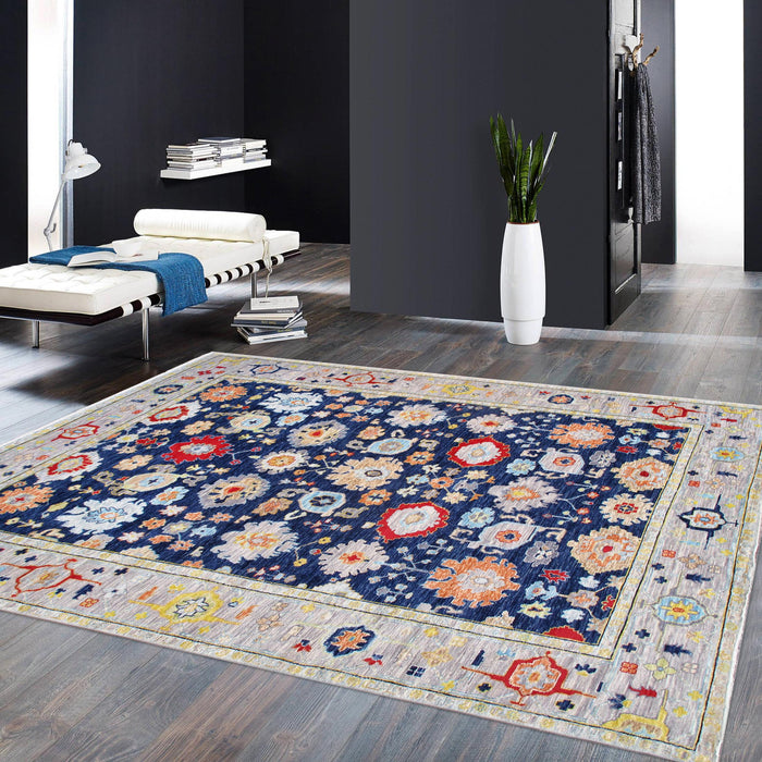 Pasargad Home Oushak Collection Hand-Knotted Wool Navy Area Rug- 9'11" X 14' 0" PRE-9744 10x14