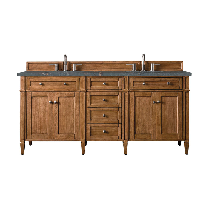 Brittany 72" Double Vanity, Saddle Brown w/ 3 CM Victorian Silver Silestone Top