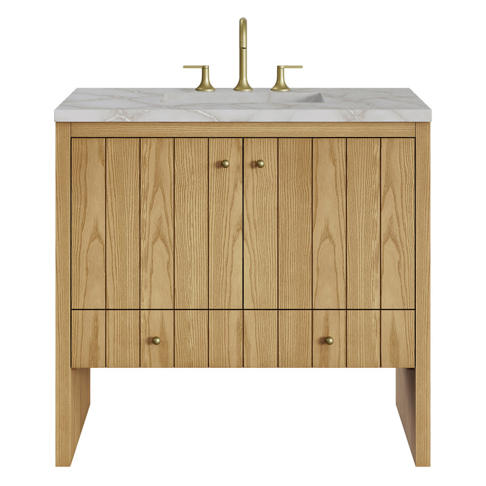 Hudson 36" Single Vanity, Light Natural Oak w/ 3 CM Victorian Silver Top