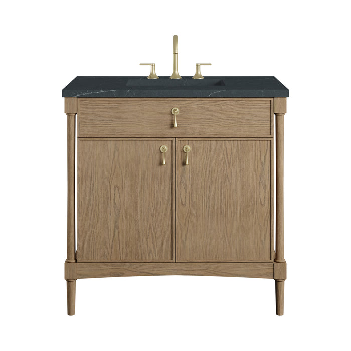 Kinnsden 36" Single Vanity, Weathered Oak w/ 3 CM Charcoal Soapstone Silestone Top