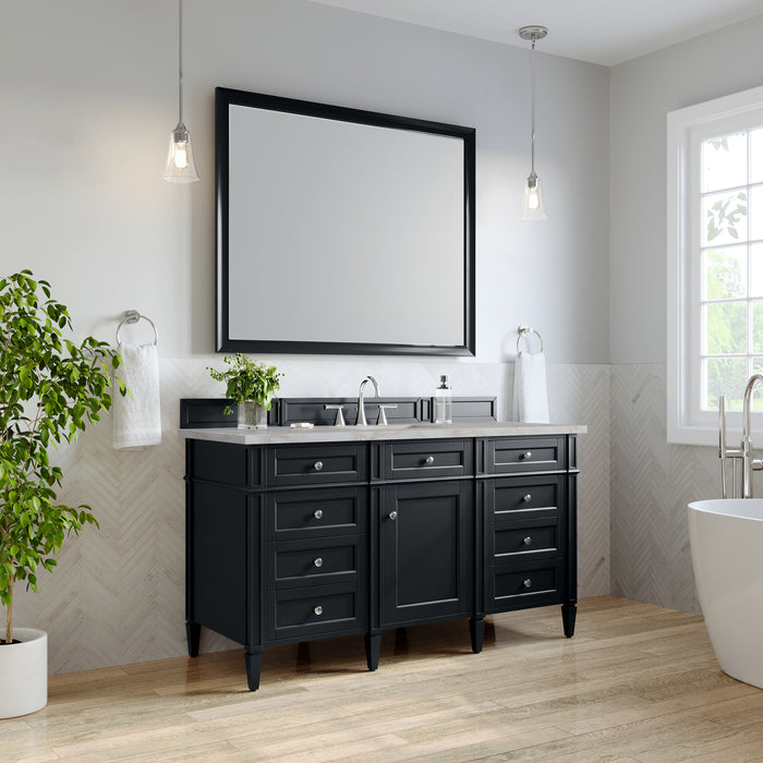 Brittany 60" Single Vanity, Pecan w/ 3 CM Victorian Silver Silestone Top w/FreePower Wireless Charger