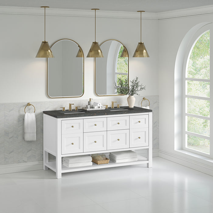 Breckenridge 60" Double Vanity, Whitewashed Oak, w/ 3 CM Lime Delight Quartz Top