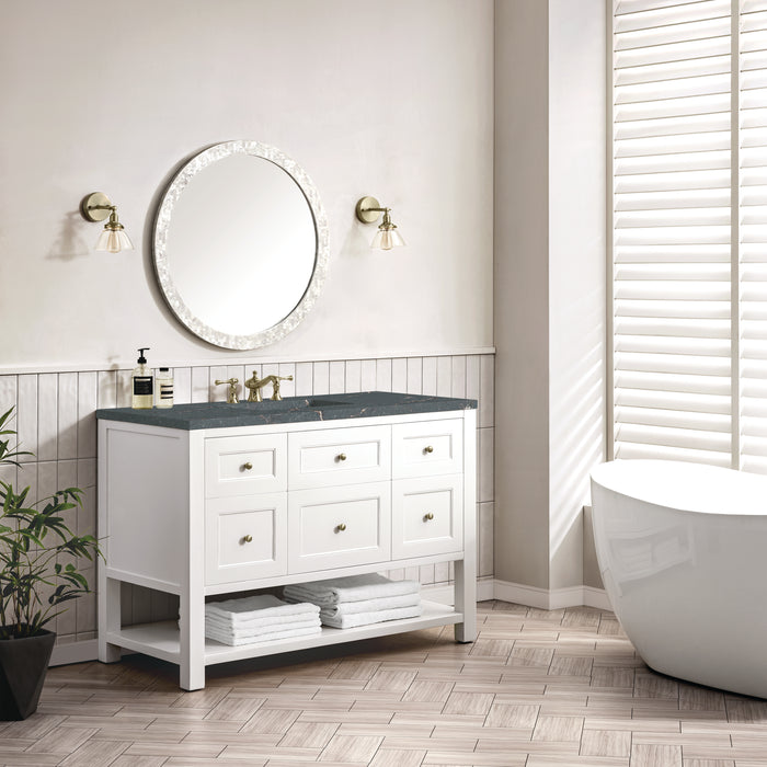 Breckenridge 48" Single Vanity, Whitewashed Oak w/ Single Hole 3CM White Zeus Silestone Top & Backsplash