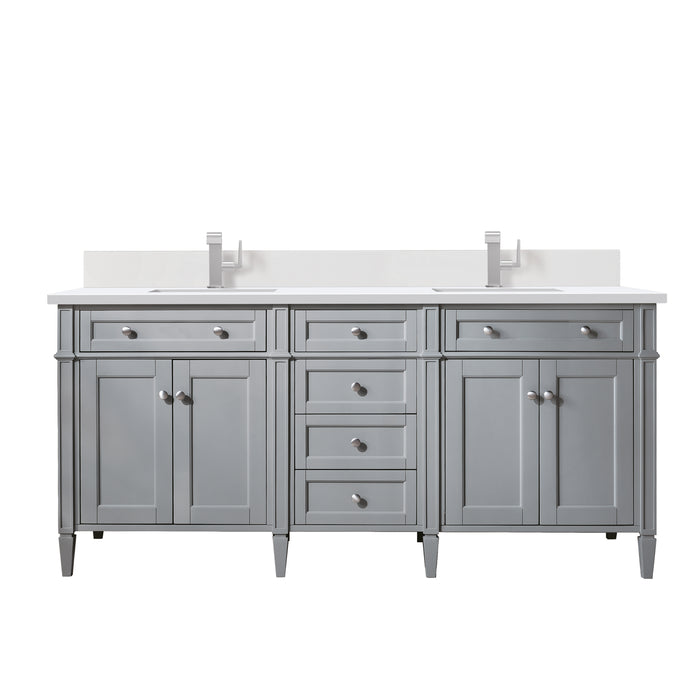 Brittany 72" Double Vanity, Smokey Celadon, w/ 3 CM Siberian Silestone Top