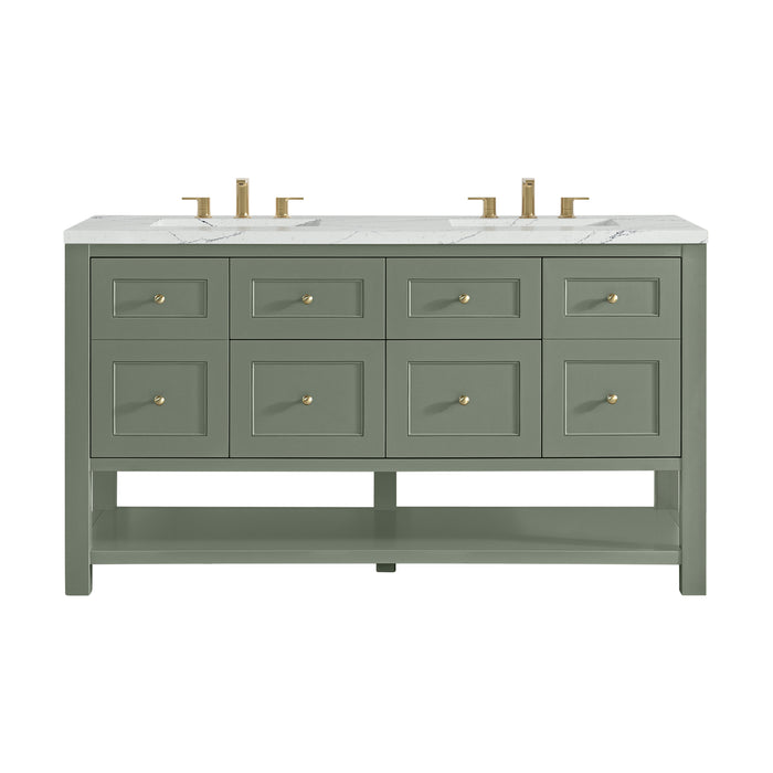 Breckenridge 60" Double Vanity, Light Natural Oak, w/ 3 CM Siberian Silestone Top w/FreePower Wireless Charger