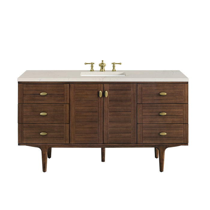 Amberly 60" Single Vanity, Mid-Century Walnut, w/ 3 CM Siberian Silestone Top