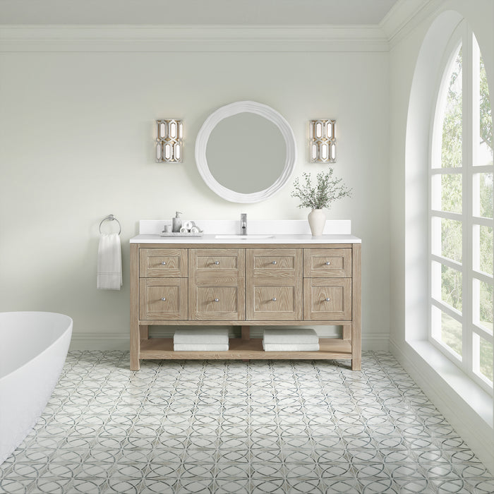 James Martin Breckenridge 60" Single Bathroom Vanity in Whitewashed Oak, shown in a bathroom setting