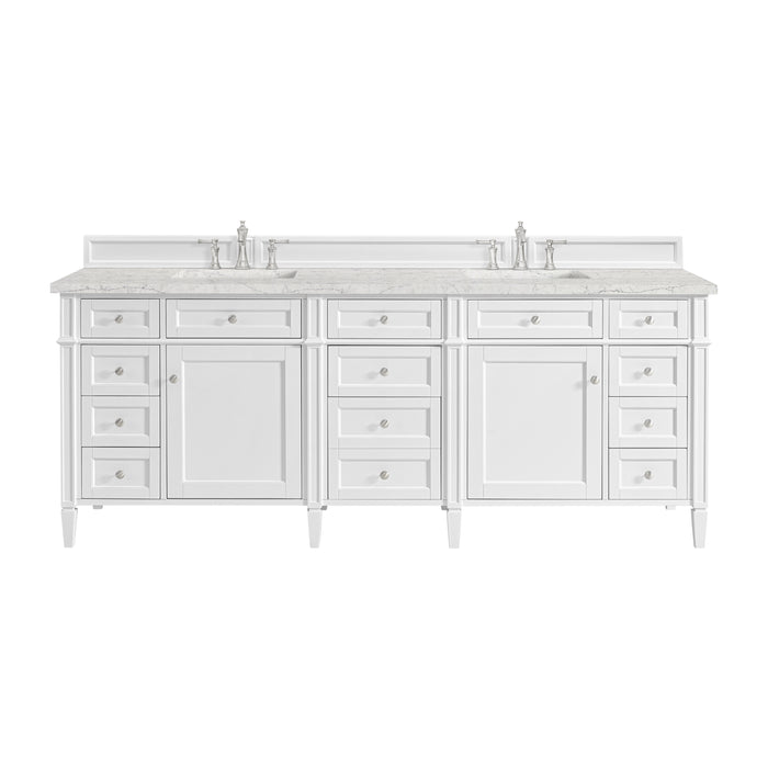 Brittany 84" Double Vanity, Bright White w/ 3 CM Eternal Jasmine Pearl Top