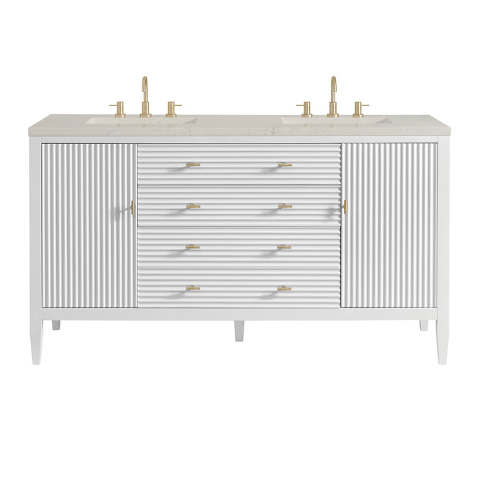 Myrrin 60" Double Vanity, Bright White, w/ 3 CM Siberian Silestone Top