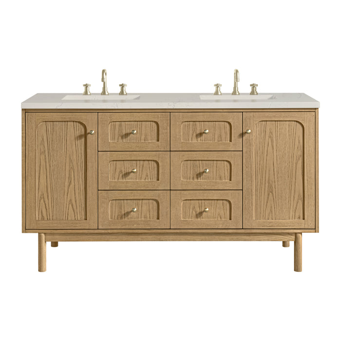 Laurent 60" Double Vanity, Light Natural Oak, w/ 3 CM Charcoal Soapstone Quartz Top