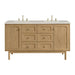 Laurent 60" Double Vanity, Light Natural Oak, w/ 3 CM Charcoal Soapstone Quartz Top