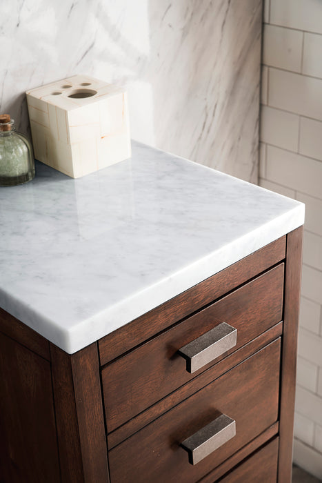 James Martin Addison 15" Base Cabinet in Mid-Century Acacia, shown in a bathroom setting