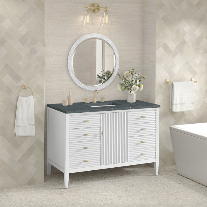 Myrrin 48" Single Vanity, Mid Century Walnut, w/ 3 CM Tajnar Eclos Top w/FreePower Wireless Charger