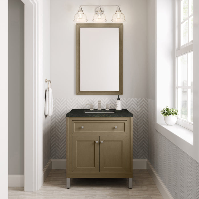 James Martin Chicago 30" Single Bathroom Vanity in Walnut Whisper, shown in a bathroom setting