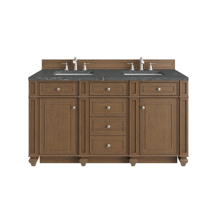 Bristol 60" Double Vanity, Saddle Brown w/ 3 CM Eternal Jasmine Pearl Silestone Top