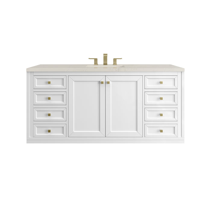 Chicago 60" Single Vanity, Walnut Whisper, w/ 3 CM Eternal Jasmine Pearl Silestone Top w/ FreePower Wireless Charger