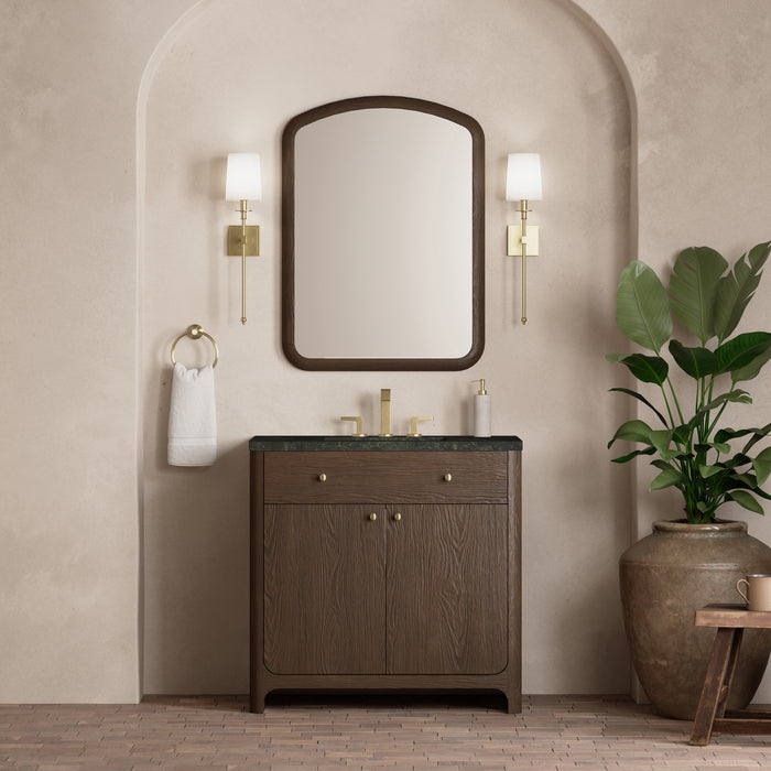 James Martin Gracyn 36" Single Bathroom Vanity in Sable, shown in a bathroom setting