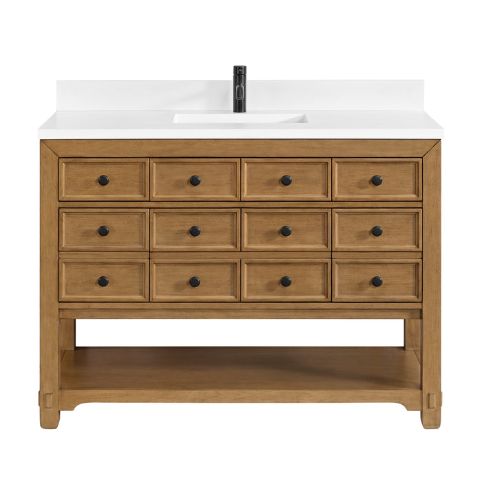 Malibu 48" Single Vanity, Amber Birch w/ Single Hole 3 CM White Zeus Silestone Top & Backsplash