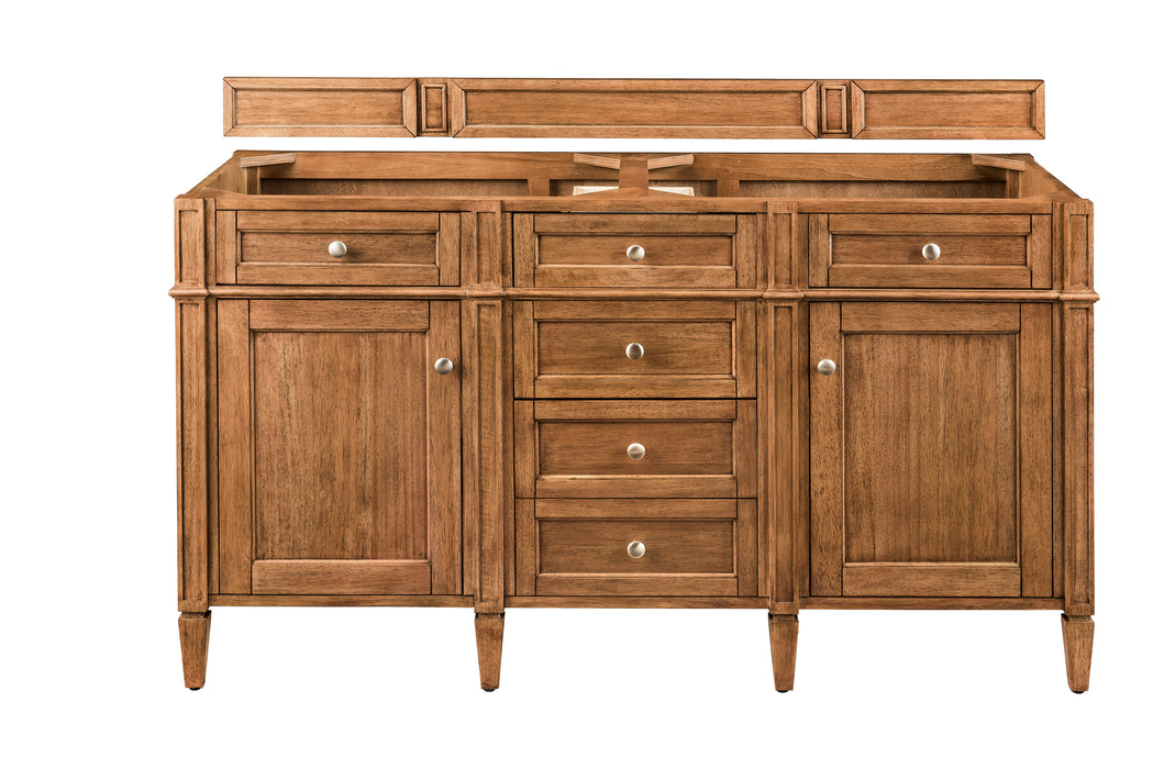 Brittany 60" Double Vanity, Burnished Mahogany, w/ 3 CM Tajnar Eclos Top w/FreePower Wireless Charger