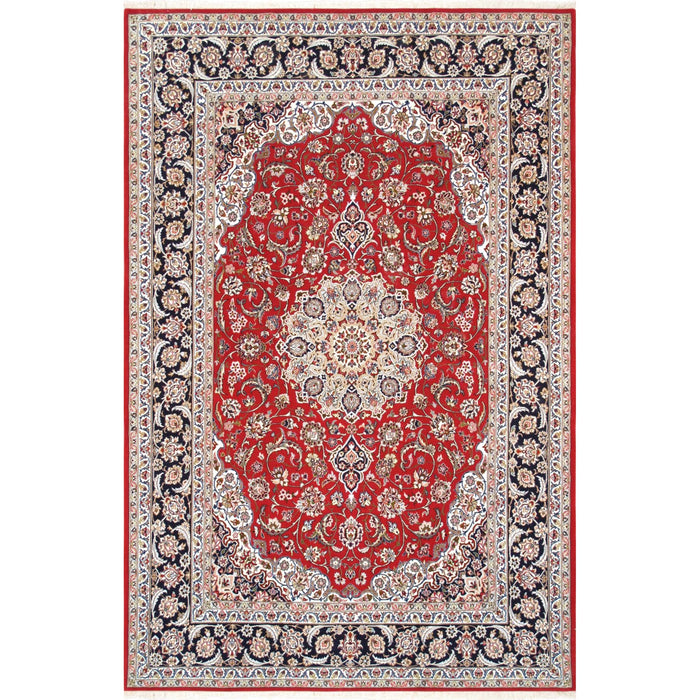 Pasargad Home Azerbaijan Collection Hand-Knotted Silk & Wool Area Rug- 5' 0" X 7' 8", Red 32033