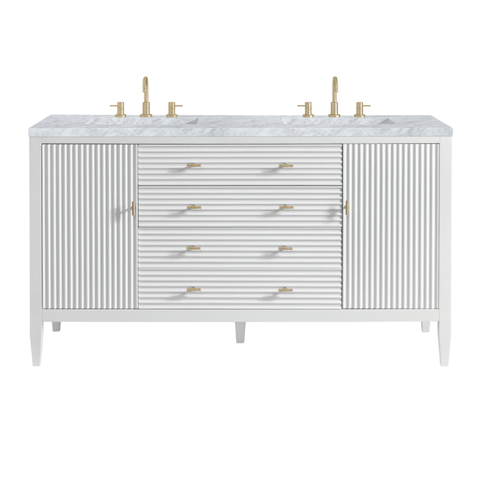 Myrrin 60" Double Vanity, Bright White w/ 3 CM Carrara White Marble Top