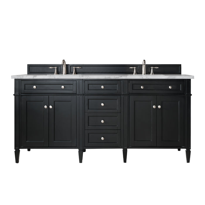 Brittany 72" Double Vanity, Black Onyx w/ 3 CM Carrara Marble Top