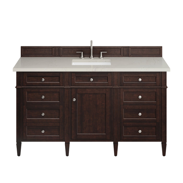 Brittany 60" Single Vanity, Burnished Mahogany w/ 3 CM Parisien Bleu Silestone Top