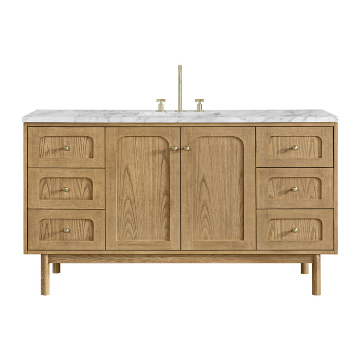 Laurent 60" Single Vanity, Honey Oak w/ 3 CM Parisien Bleu Silestone Top w/FreePower Wireless Charger