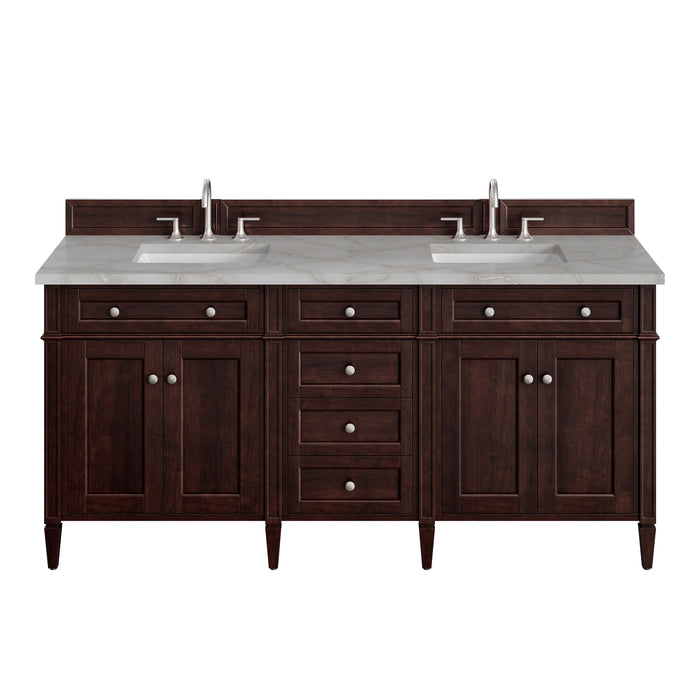 Brittany 72" Double Vanity, Burnished Mahogany, w/ 3 CM Siberian Silestone Top