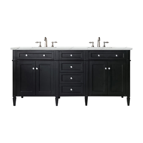 Brittany 72" Double Vanity, Black Onyx w/ 3 CM Ethereal Noctis Silestone Top w/FreePower Wireless Charger