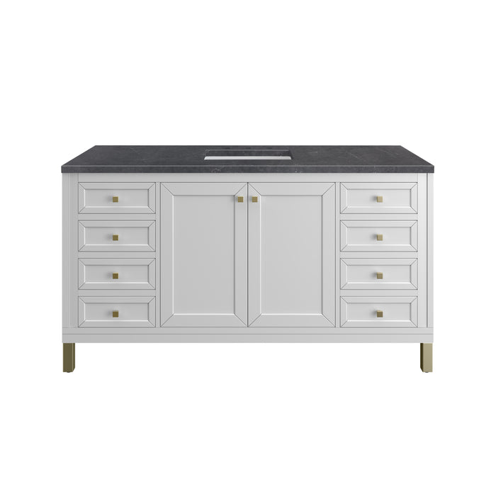 Chicago 60" Single Vanity, Glossy White, w/ 3 CM Charcoal Soapstone Silestone® Top
