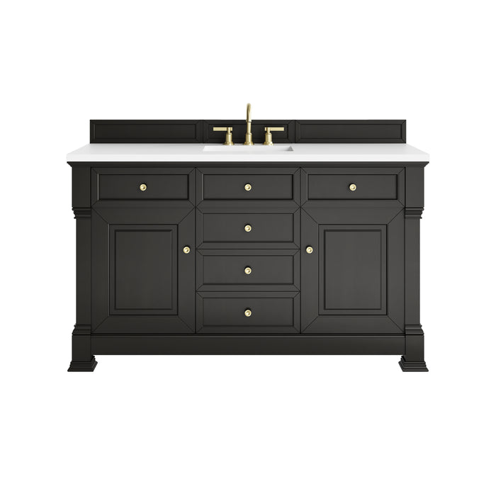 Brookfield 60" Single Vanity, Black Onyx, w/ 3 CM White Zeus Silestone Top