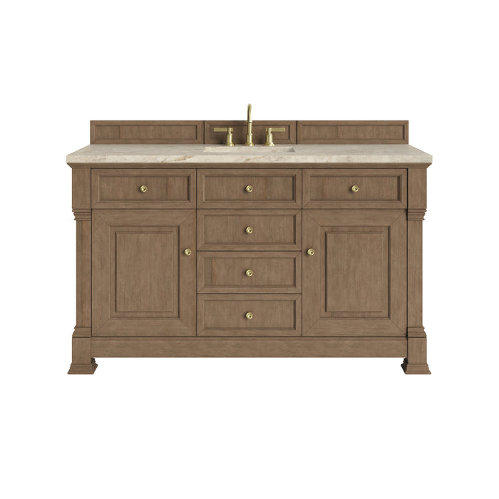 Brookfield 60" Single Vanity, Honey Oak, w/ 3 CM Tajnar Eclos Top w/FreePower Wireless Charger