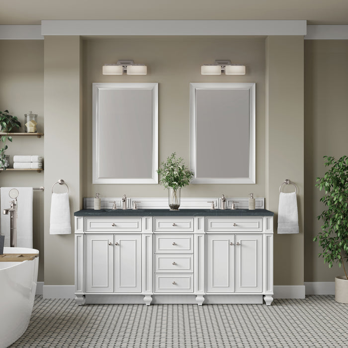 Bristol 72" Double Vanity, Whitewashed Walnut, w/ 3 CM Tajnar Eclos Top w/FreePower Wireless Charger
