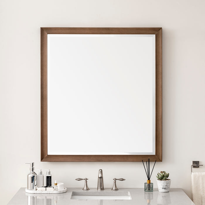James Martin Glenbrooke 36" Mirror in Whitewashed Walnut, shown in a bathroom setting