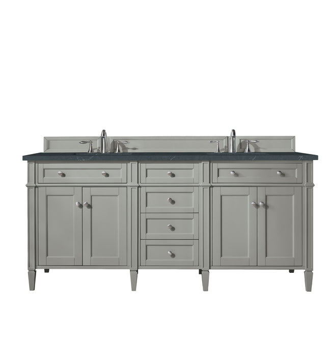 Brittany 72" Double Vanity, Smokey Celadon w/ 3 CM Victorian Silver Top