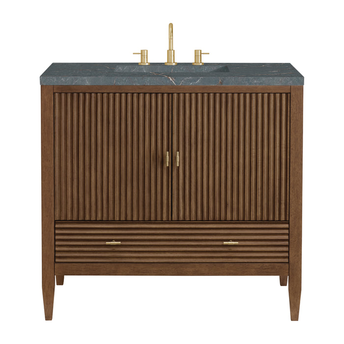 Myrrin 36" Vanity, Mid Century Walnut w/ 3 CM Parisien Bleu Silestone Top