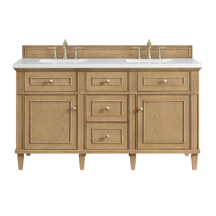 Lorelai 60" Double Vanity, Bright White w/ 3 CM Victorian Silver Silestone Top w/FreePower Wireless Charger