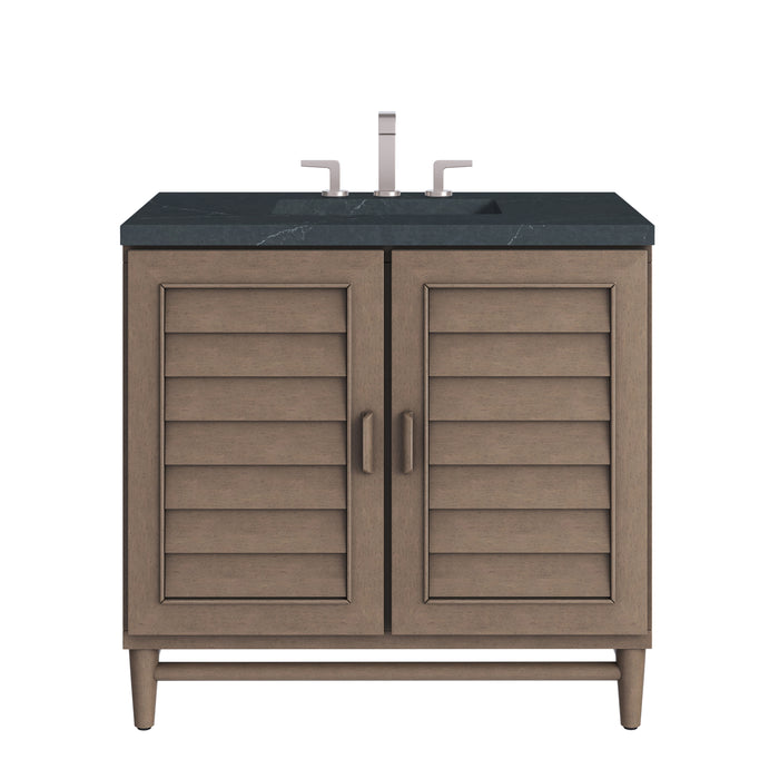 Portland 36" Single Vanity Whitewashed Walnut w/ 3 CM Charcoal Soapstone Silestone Top
