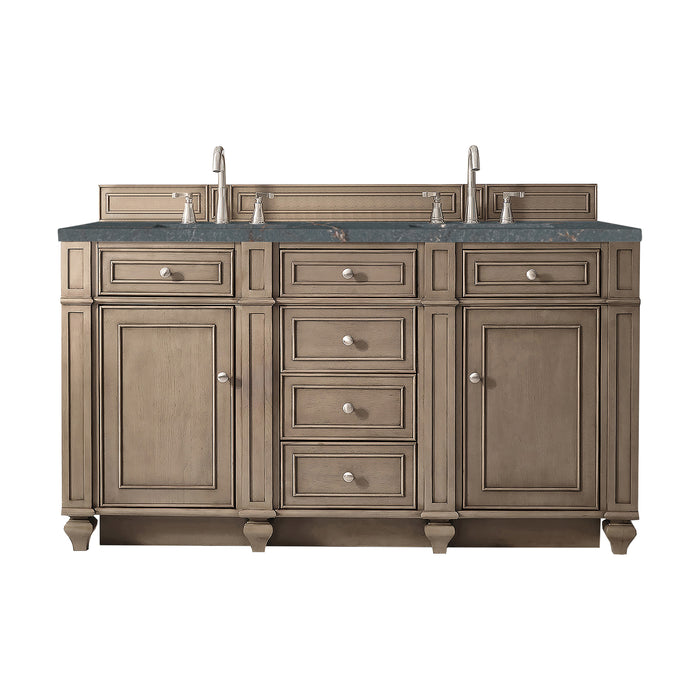 Bristol 60" Double Vanity, Whitewashed Walnut w/ 3 CM Victorian Silver Silestone Top