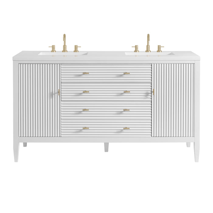 Myrrin 60" Double Vanity, Bright White w/ 3 CM White Zeus Silestone Top
