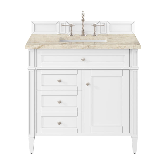 Brittany 36" Single Vanity in Bright White, w/ 3 CM Tajnar Eclos Top