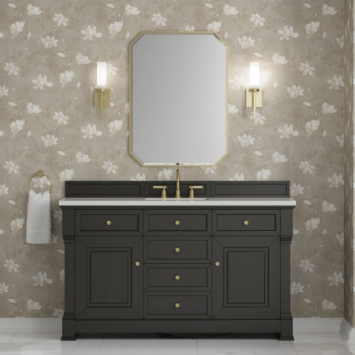 Brookfield 60" Single Vanity, Pecan w/ 3 CM Ethereal Noctis Silestone Top w/ FreePower Wireless Charger