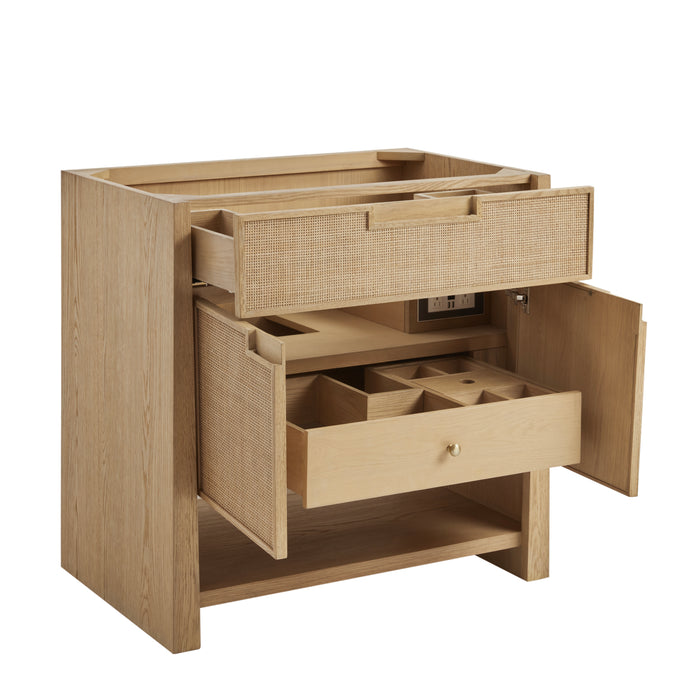Solene 36" Single Vanity, Seaside Oak, w/ 3 CM White Zeus Quartz Top