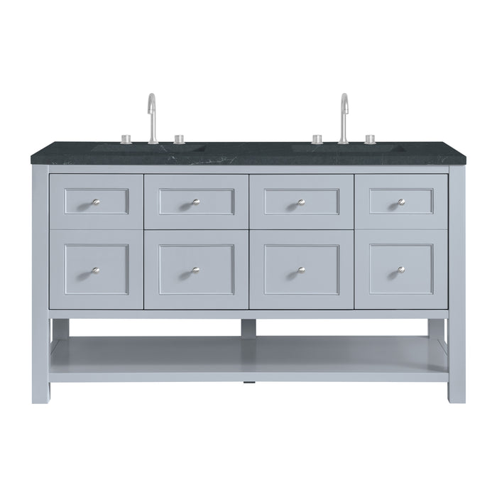 Breckenridge 60" Double Vanity, Smokey Celadon, w/ Single Hole 3 CM White Zeus Quartz Top & Backsplash