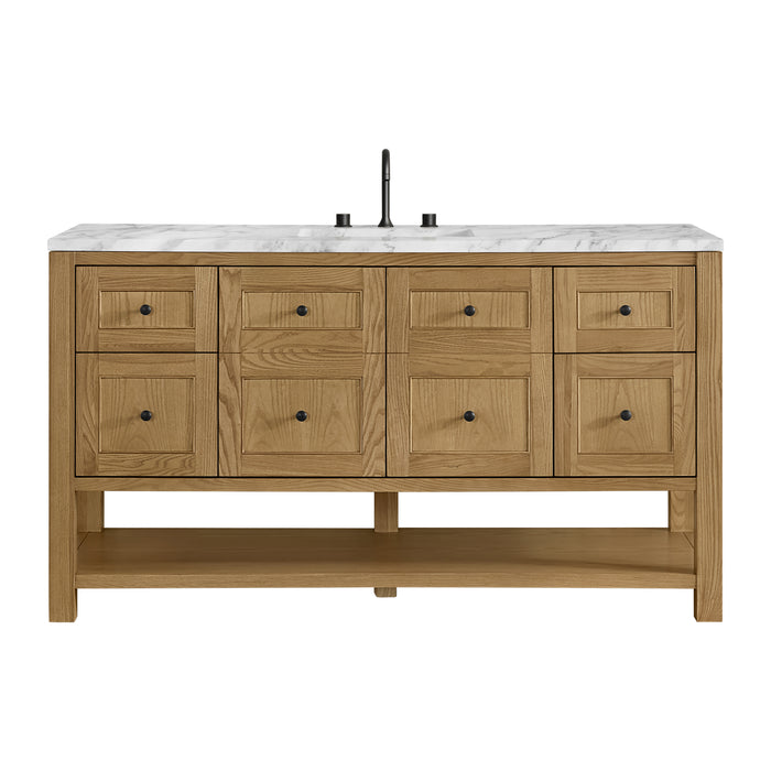 Breckenridge 60" Single Vanity Cabinet, Bright White w/ 3 CM Parisien Bleu Top w/ FreePower Wireless Charger